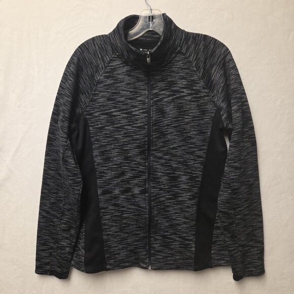 Tek Gear Fleece Full Zip Jacket Top Womans XL Black & Gray High Neck  Thumb Hole - Picture 1 of 10